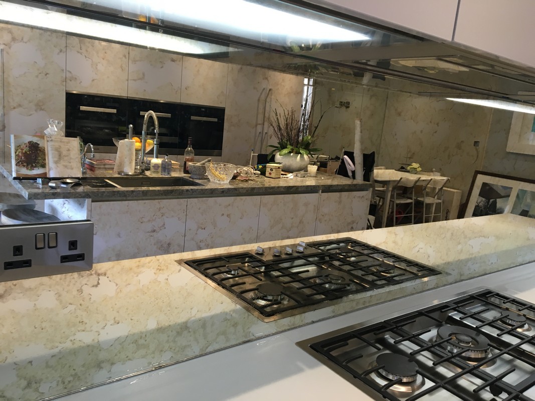 Mirror glass splashback in Tulse Hill luxury kitchen